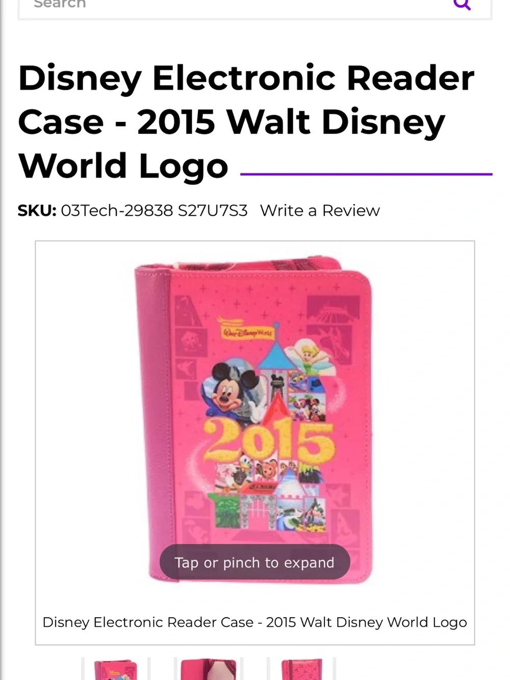 Disney Electronic Reader Case 2015 Walt Disney World Mickey Pink E-Reader Cover